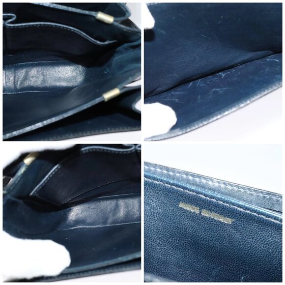 CELINE Shoulder Bag Leather Canvas Navy Gold Auth BD2149 - Picture 15 of 16